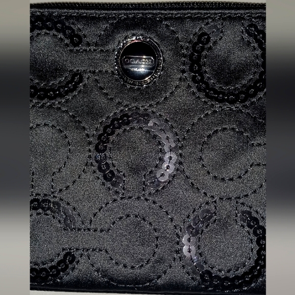 COACH Wristlet BLACK SATIN AND SEQUINED  NWT SILVER HARDWARE Tags still attached - Picture 3 of 4